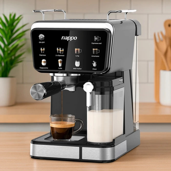 Cafetera nарро 9 en 1 Espresso Barista Craft 1350W Bomba Italiana 20BAR, Calentamiento Rápido Thermoblock, Depósito Leche 0.5L Depósito Agua 1,5L Panel Táctil, para Café de Filtro y Cápsulas de Nespresso